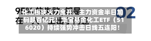 化工板块火力全开，主力资金半日加码超百亿元！华宝基金化工ETF（516020）持续强势冲击日线五连阳！