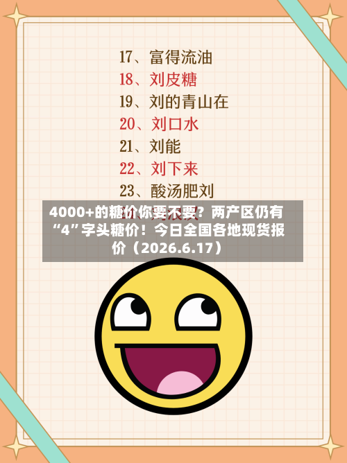 4000+的糖价你要不要？两产区仍有“4	”字头糖价！今日全国各地现货报价（2026.6.17）-第2张图片