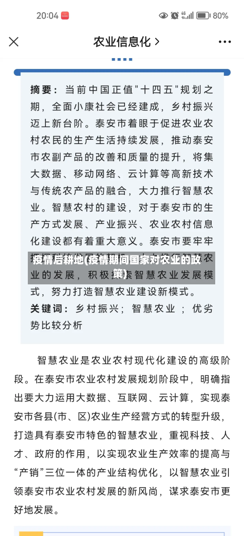 疫情后耕地(疫情期间国家对农业的政策)