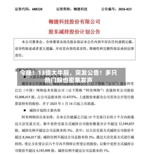今晚!13倍大牛股,突发公告!多只热门股也密集发声