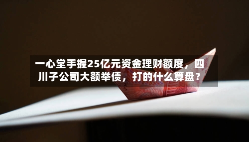 一心堂手握25亿元资金理财额度，四川子公司大额举债，打的什么算盘？